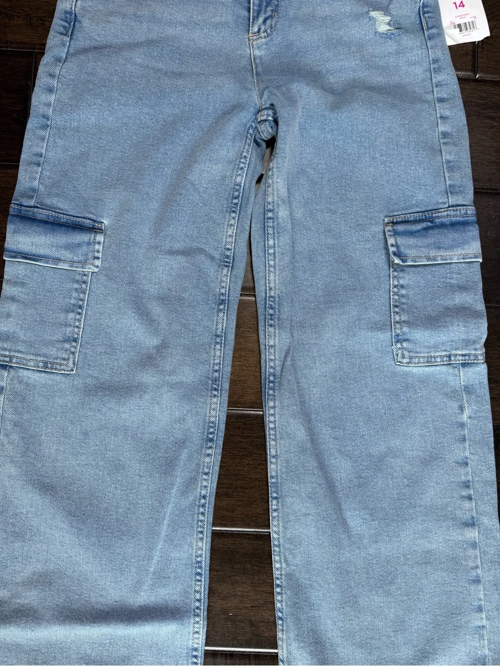 ❤️3/$30 NWT Justice Girls Bromo Cargo Wide Leg Jeans Light Wash Denim Size 14